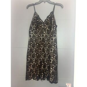 Express Black Floral Lace Mini Dress Nude Lining Adjustable Straps Womens Medium